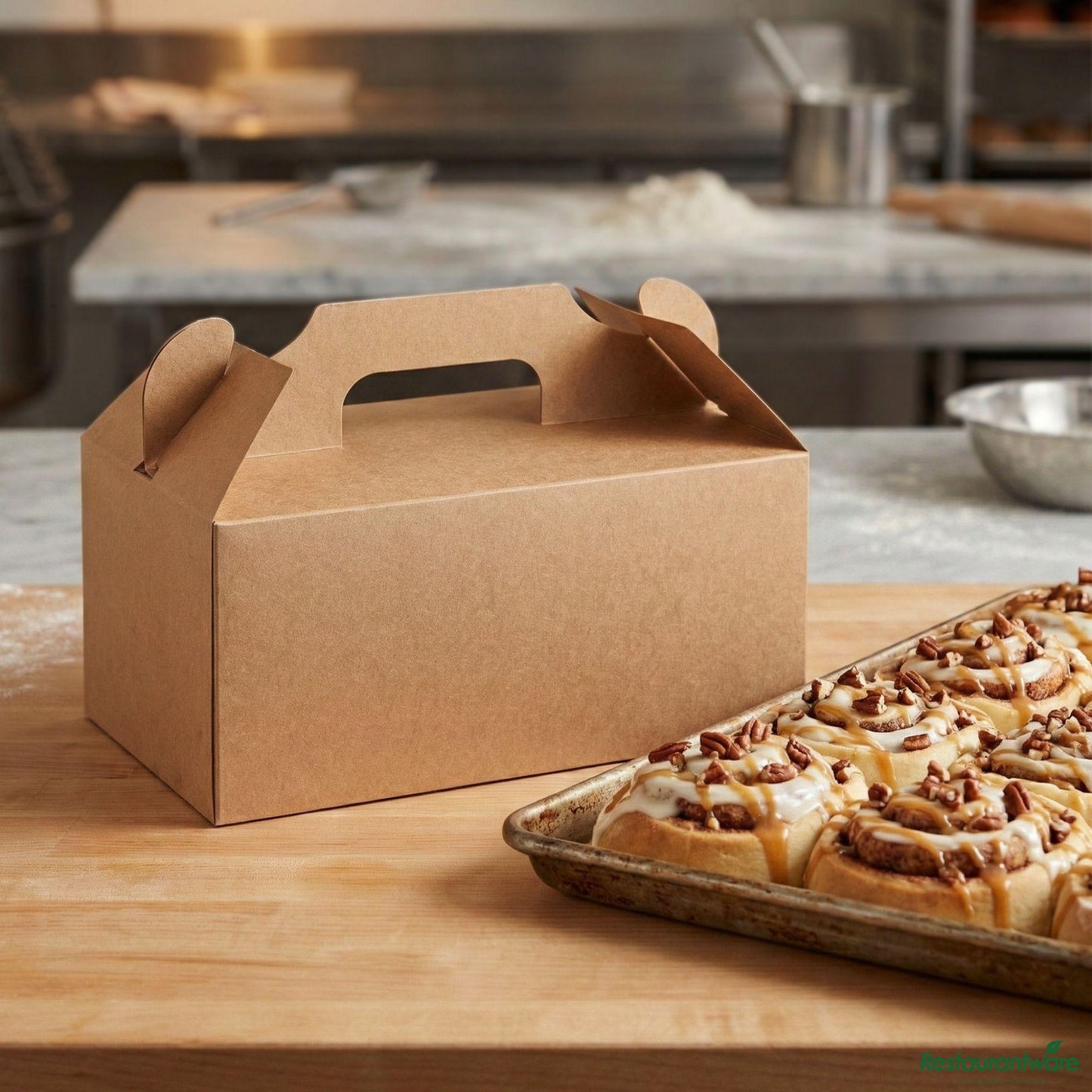 Wholesale Restaurantware Bio Tek Rectangle Kraft Paper Cake / Lunch Box - with Secure Tab Handle - 10 1/4" X 6" X 6 3/4"- Bulk