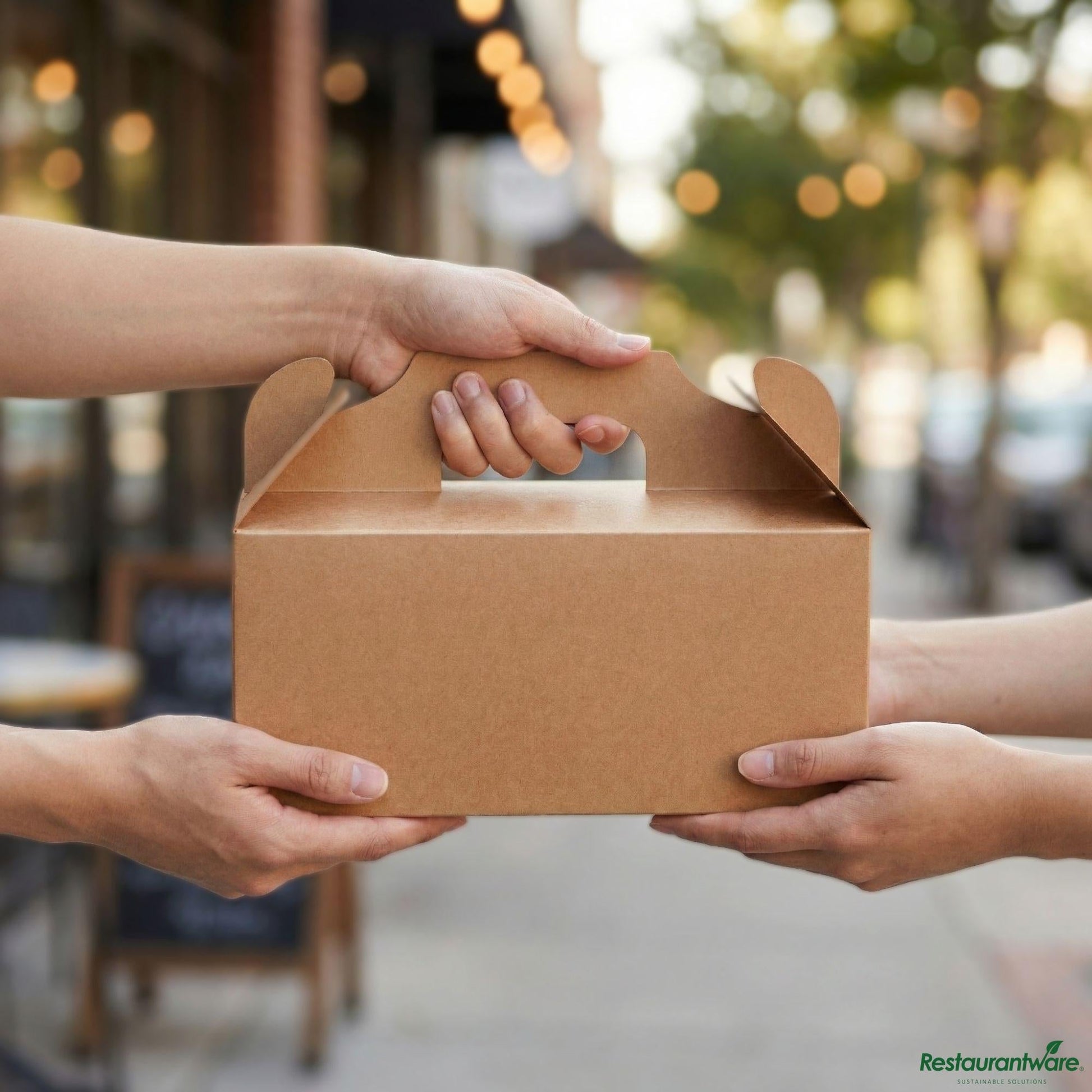 Wholesale Restaurantware Bio Tek Rectangle Kraft Paper Cake / Lunch Box - with Secure Tab Handle - 10 1/4" X 6" X 6 3/4"- Bulk