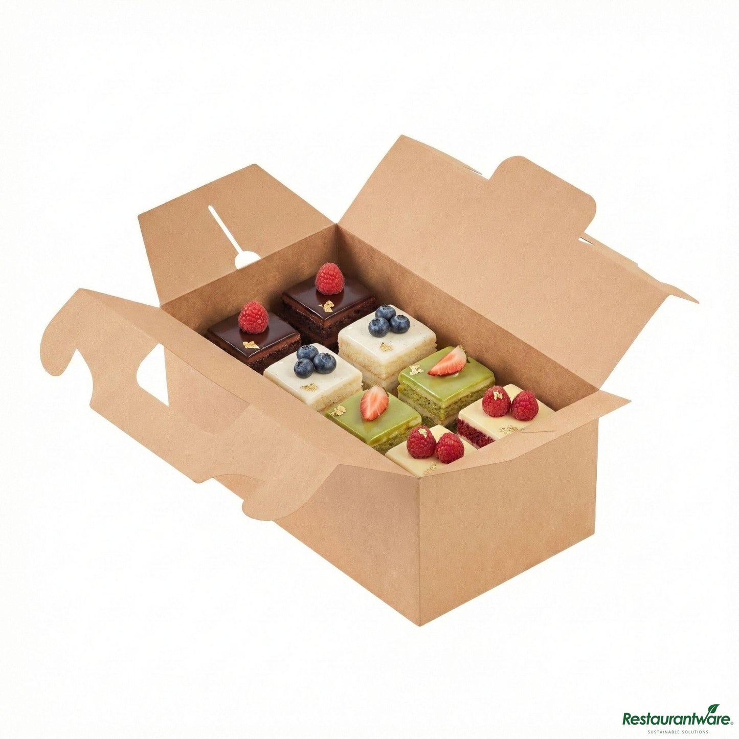 Wholesale Restaurantware Bio Tek Rectangle Kraft Paper Cake / Lunch Box - with Secure Tab Handle - 10 1/4" X 6" X 6 3/4"- Bulk