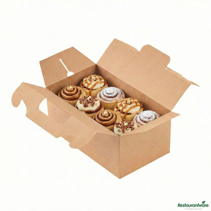 Wholesale Restaurantware Bio Tek Rectangle Kraft Paper Cake / Lunch Box - with Secure Tab Handle - 10 1/4" X 6" X 6 3/4"- Bulk