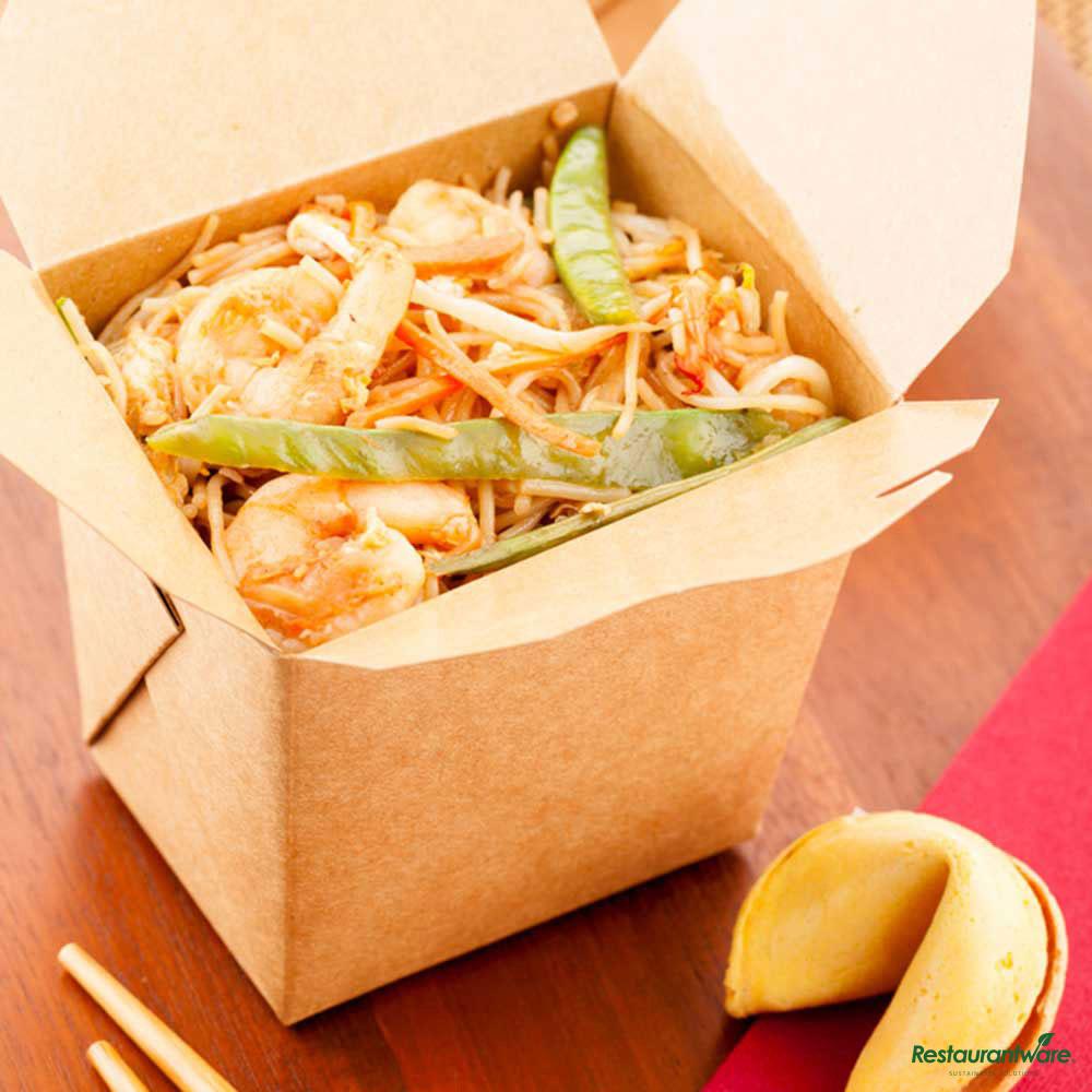Wholesale Restaurantware Bio Tek 16 Oz Square Kraft Paper Microwavable Noodle Take Out Container - 3 1/2" X 3" X 3 1/4"- Bulk