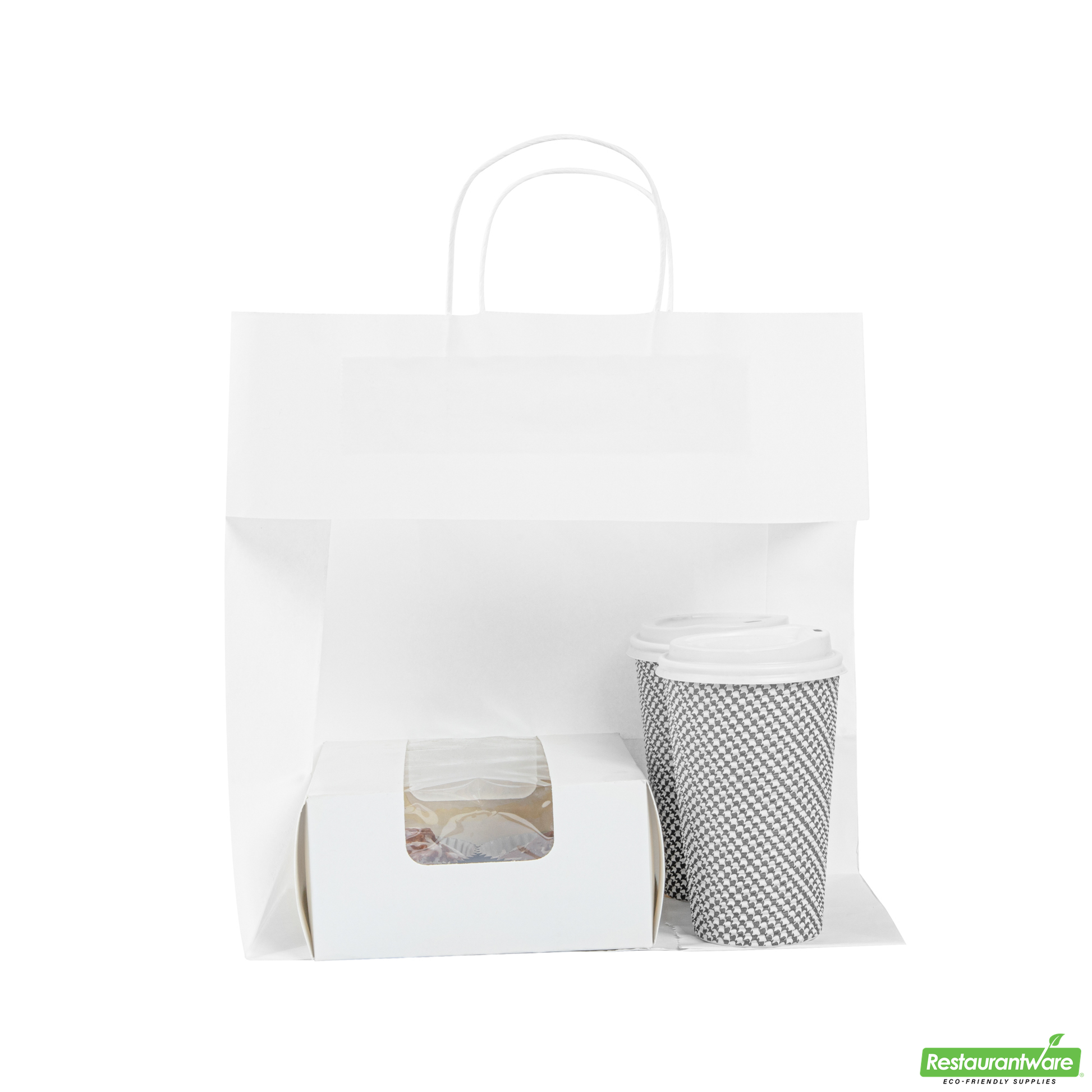 Wholesale Restaurantware Saving Nature White Paper Retail Bag - with Handles - 10 1/4" X 7 3/4" X 10 1/2" - 100 Count Box- Bulk