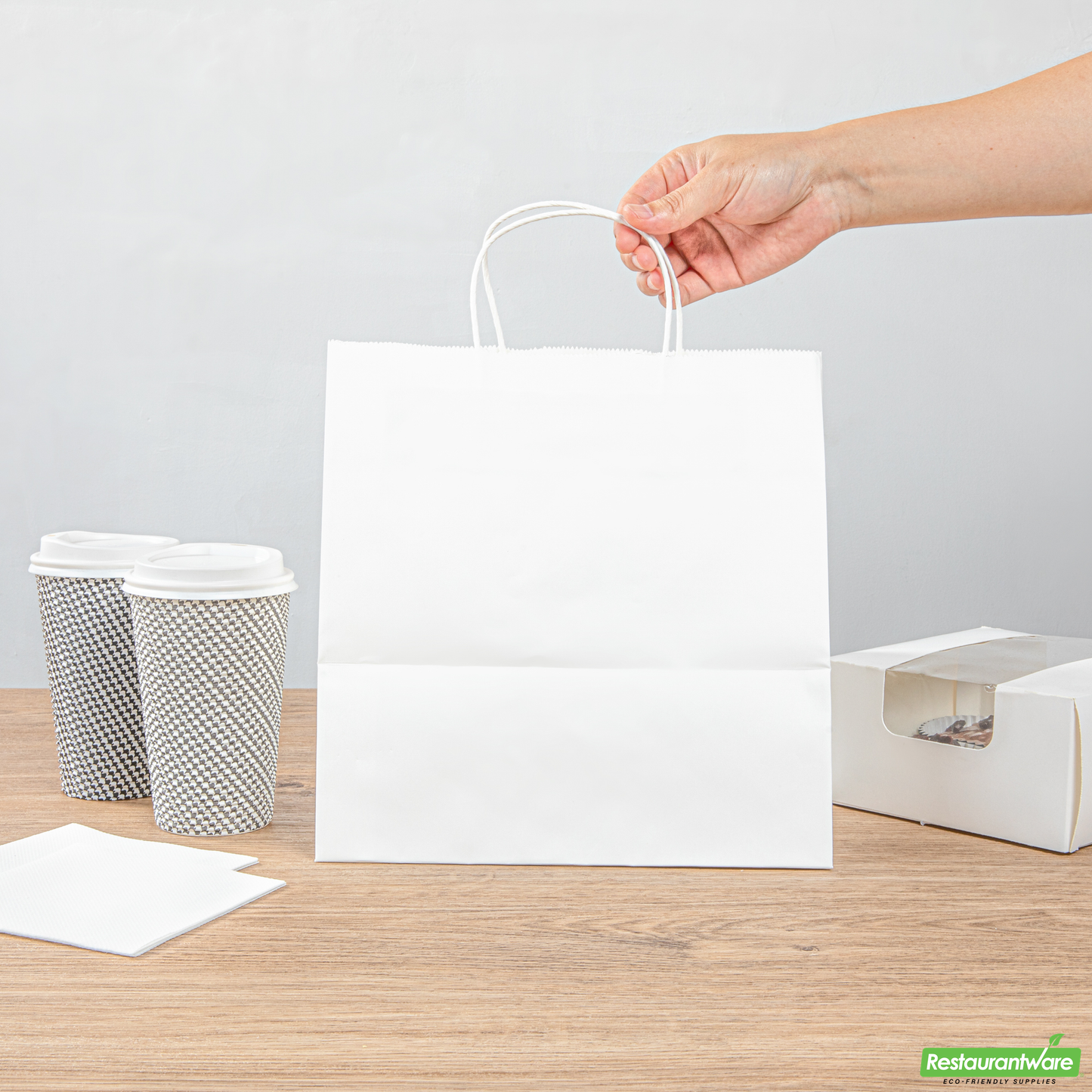 Wholesale Restaurantware Saving Nature White Paper Retail Bag - with Handles - 10 1/4" X 7 3/4" X 10 1/2" - 100 Count Box- Bulk