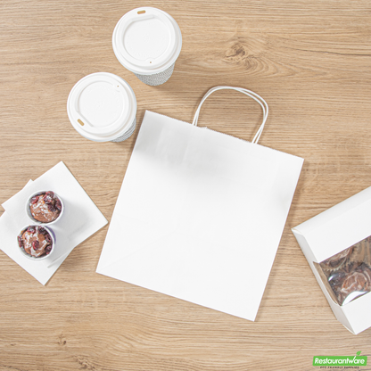 Wholesale Restaurantware Saving Nature White Paper Retail Bag - with Handles - 10 1/4" X 7 3/4" X 10 1/2" - 100 Count Box- Bulk