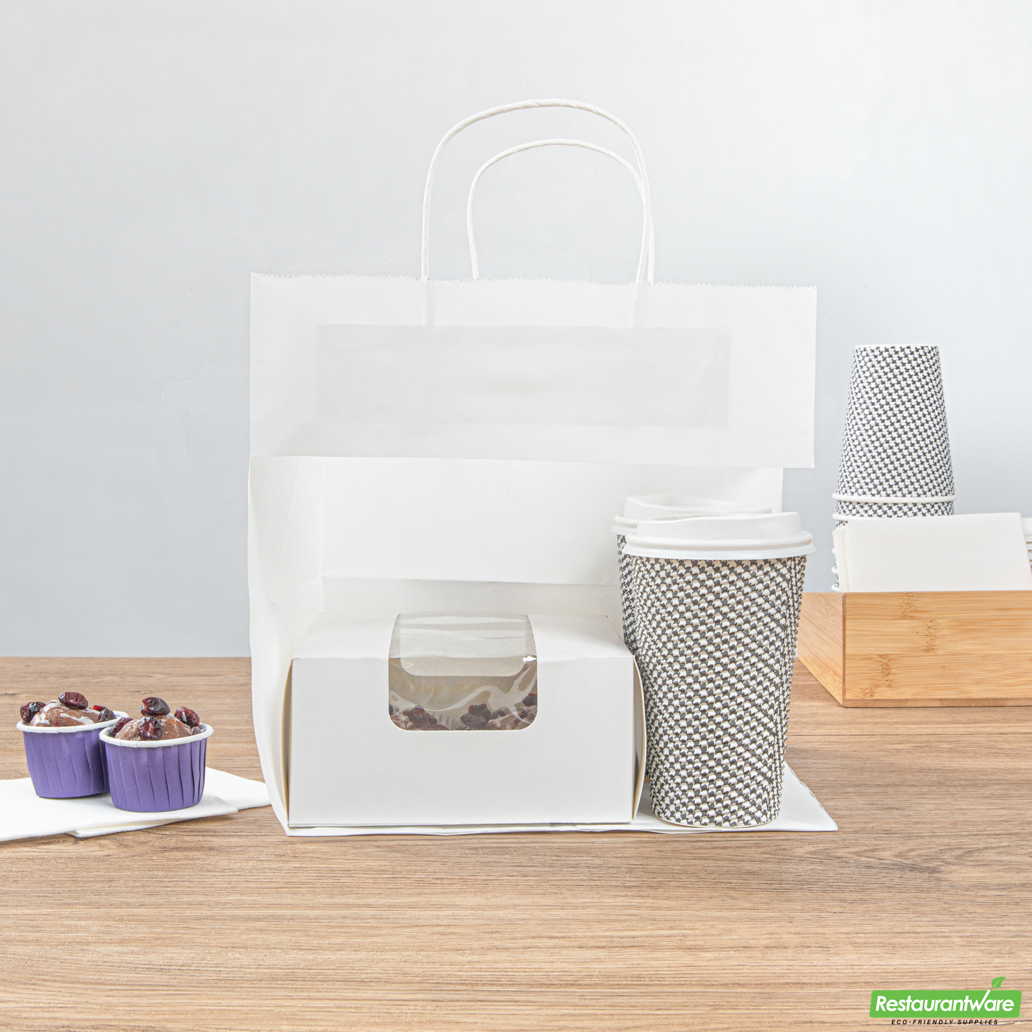 Wholesale Restaurantware Saving Nature White Paper Retail Bag - with Handles - 10 1/4" X 7 3/4" X 10 1/2" - 100 Count Box- Bulk