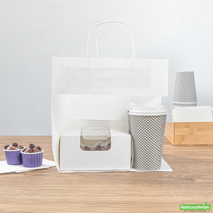Wholesale Restaurantware Saving Nature White Paper Retail Bag - with Handles - 10 1/4" X 7 3/4" X 10 1/2" - 100 Count Box- Bulk