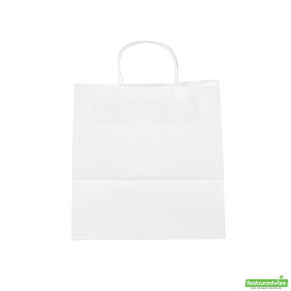 Wholesale Restaurantware Saving Nature White Paper Retail Bag - with Handles - 10 1/4" X 7 3/4" X 10 1/2" - 100 Count Box- Bulk