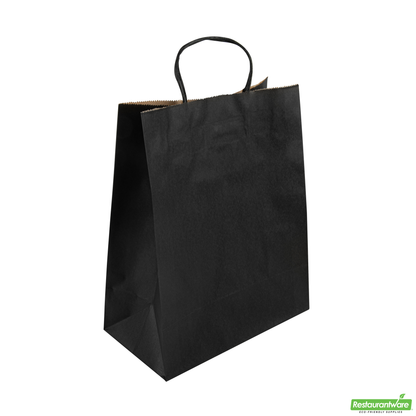 Wholesale Restaurantware Saving Nature Black Paper Retail Bag - with Handles - 10 1/4" X 5 1/2" X 12 1/2" - 100 Count Box- Bulk
