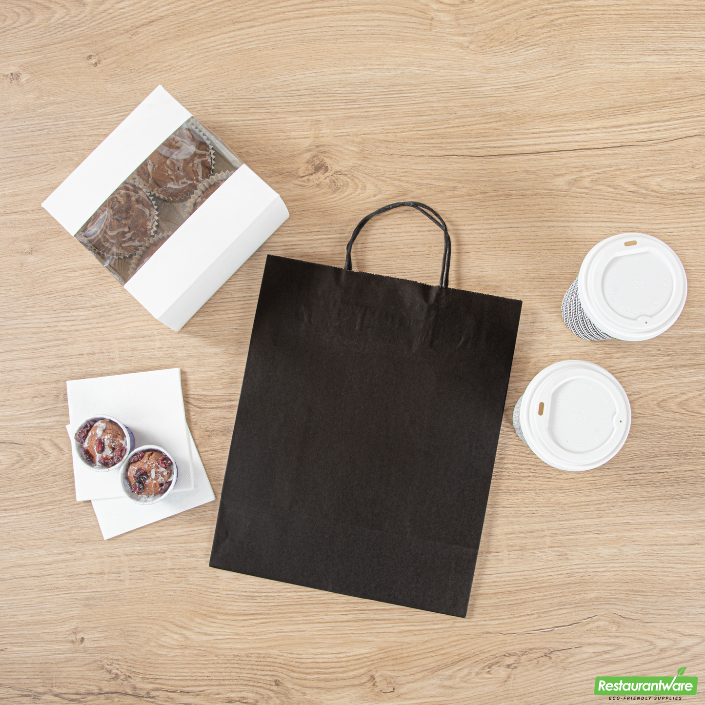 Wholesale Restaurantware Saving Nature Black Paper Retail Bag - with Handles - 10 1/4" X 5 1/2" X 12 1/2" - 100 Count Box- Bulk