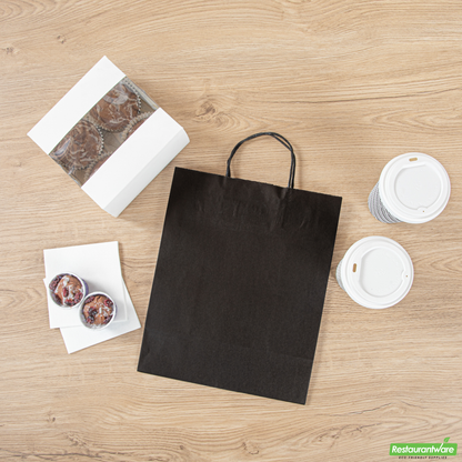 Wholesale Restaurantware Saving Nature Black Paper Retail Bag - with Handles - 10 1/4" X 5 1/2" X 12 1/2" - 100 Count Box- Bulk
