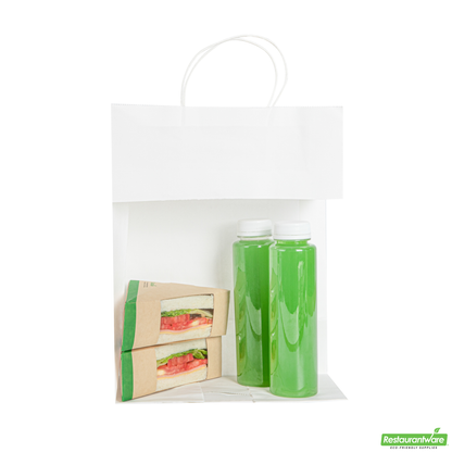 Wholesale Restaurantware Saving Nature White Paper Retail Bag - with Handles - 10 1/4" X 5 1/2" X 12 1/2" - 100 Count Box- Bulk