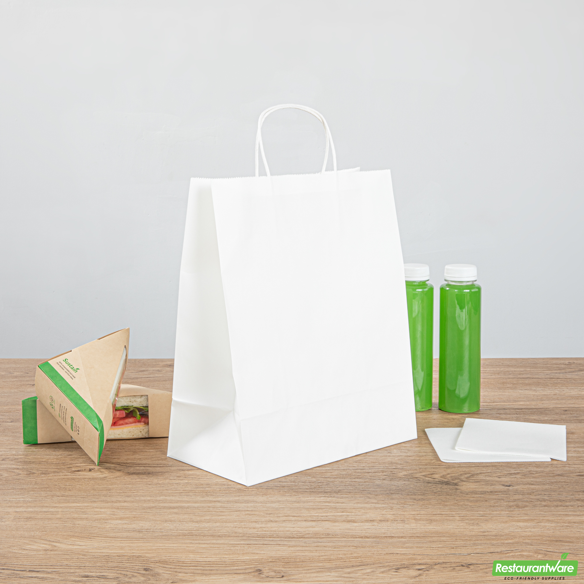 Wholesale Restaurantware Saving Nature White Paper Retail Bag - with Handles - 10 1/4" X 5 1/2" X 12 1/2" - 100 Count Box- Bulk