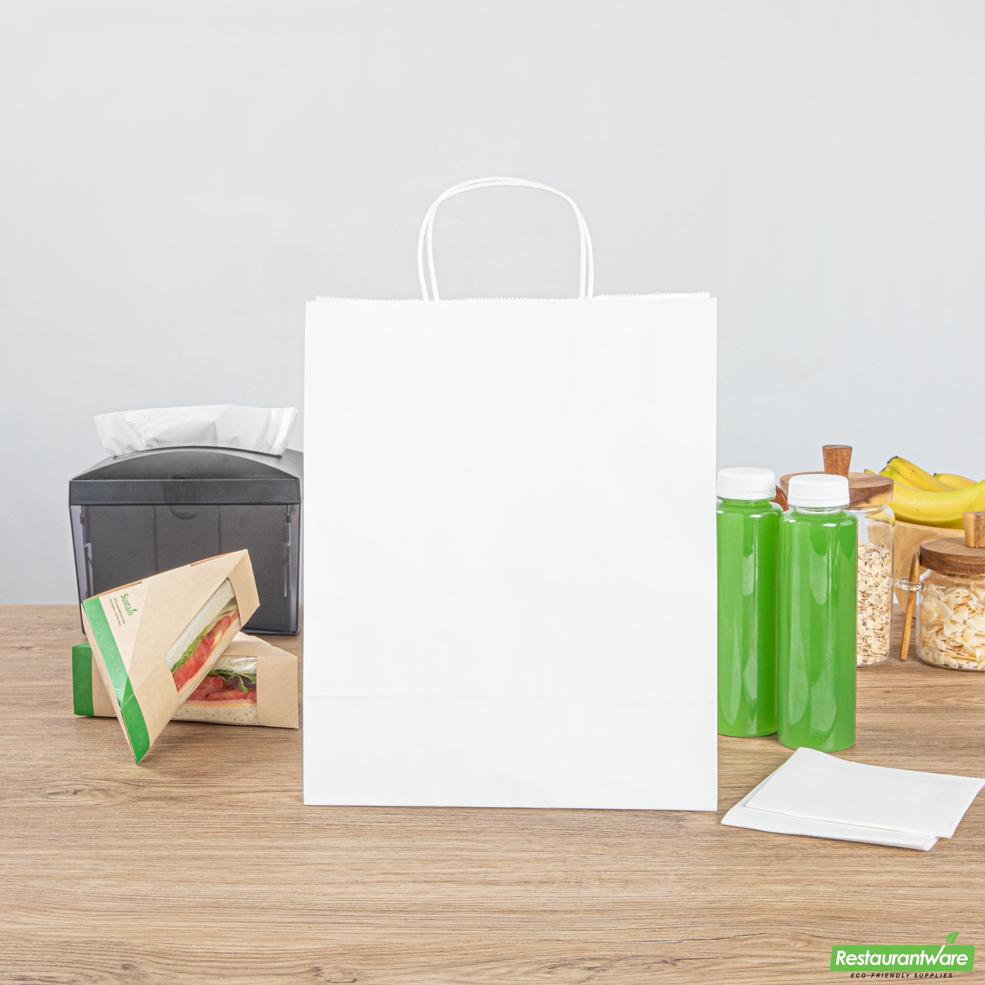 Wholesale Restaurantware Saving Nature White Paper Retail Bag - with Handles - 10 1/4" X 5 1/2" X 12 1/2" - 100 Count Box- Bulk