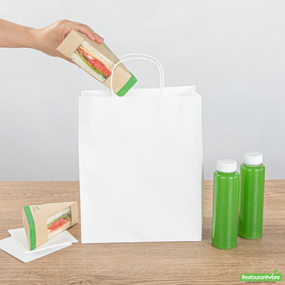 Wholesale Restaurantware Saving Nature White Paper Retail Bag - with Handles - 10 1/4" X 5 1/2" X 12 1/2" - 100 Count Box- Bulk