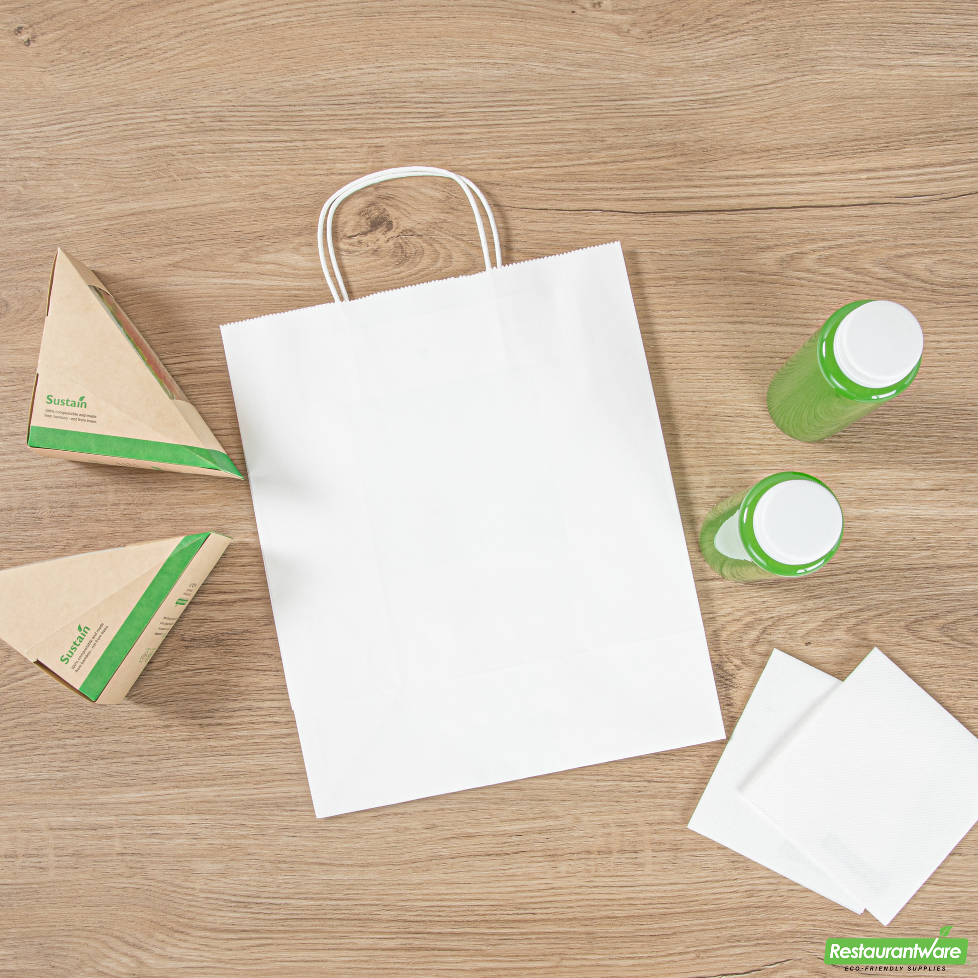 Wholesale Restaurantware Saving Nature White Paper Retail Bag - with Handles - 10 1/4" X 5 1/2" X 12 1/2" - 100 Count Box- Bulk