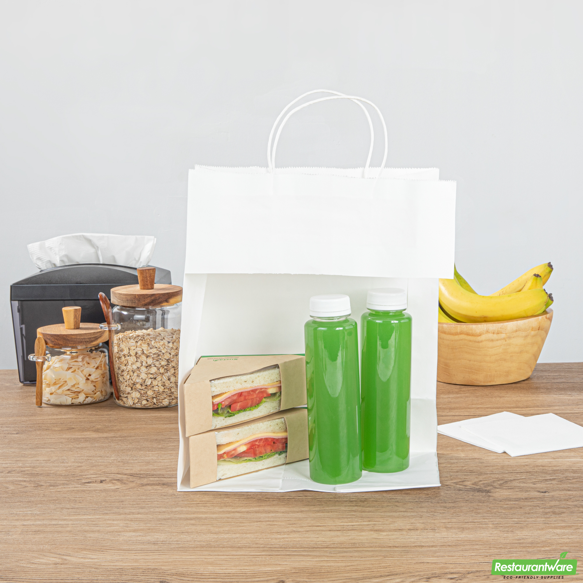 Wholesale Restaurantware Saving Nature White Paper Retail Bag - with Handles - 10 1/4" X 5 1/2" X 12 1/2" - 100 Count Box- Bulk