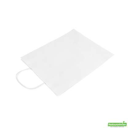 Wholesale Restaurantware Saving Nature White Paper Retail Bag - with Handles - 10 1/4" X 5 1/2" X 12 1/2" - 100 Count Box- Bulk