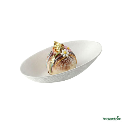 Wholesale Restaurantware Pulp Safe No Pfas Added White Sugarcane / Bagasse Egg-Shaped Tasting Dish - Home Compostable - 3 1/4" X 2" X 1"- Bulk