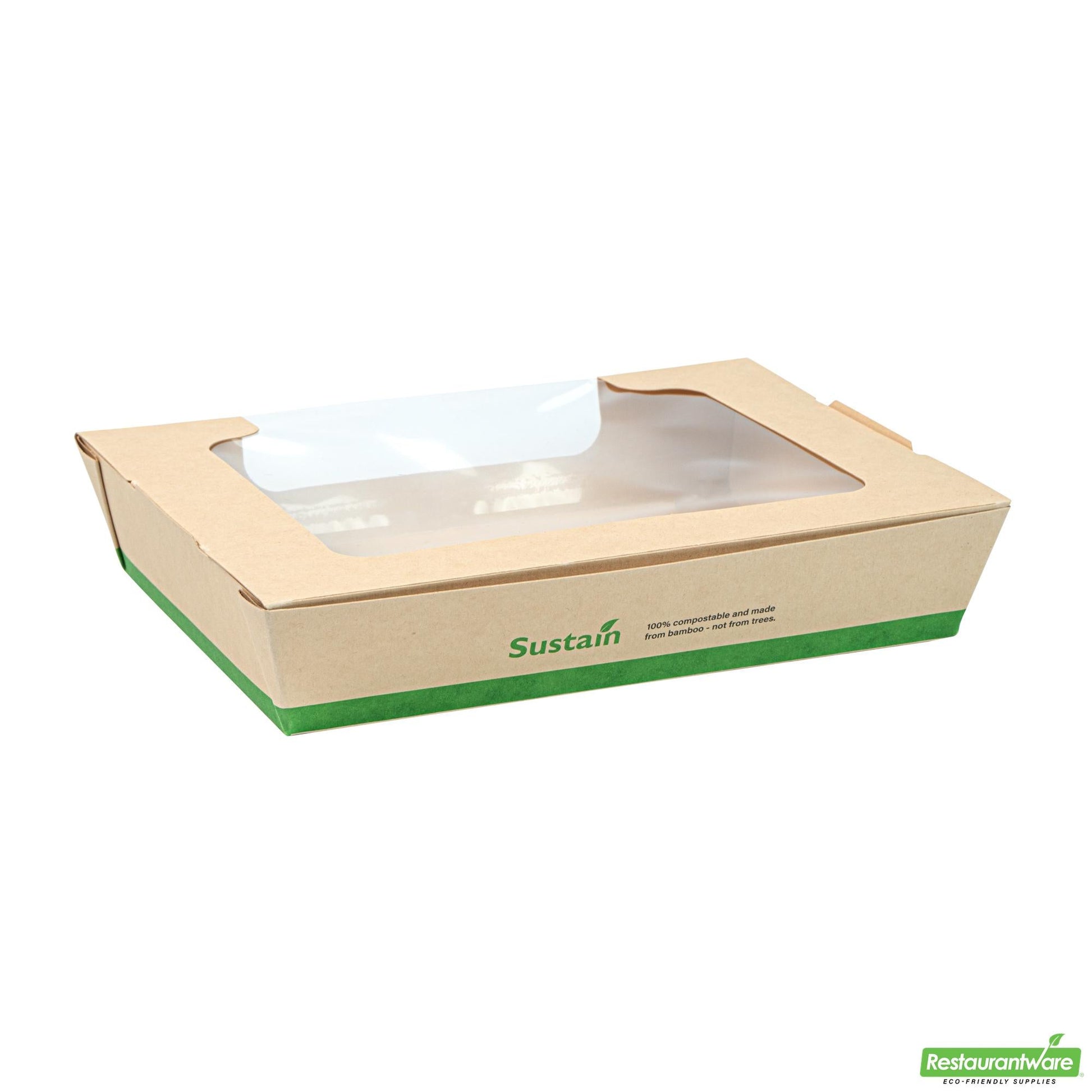 Wholesale Restaurantware 40 Oz Bamboo Paper Large Bio Salad Box - 8.3" X 6.3" X 1.6"- Bulk