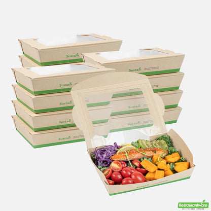 Wholesale Restaurantware 40 Oz Bamboo Paper Large Bio Salad Box - 8.3" X 6.3" X 1.6"- Bulk