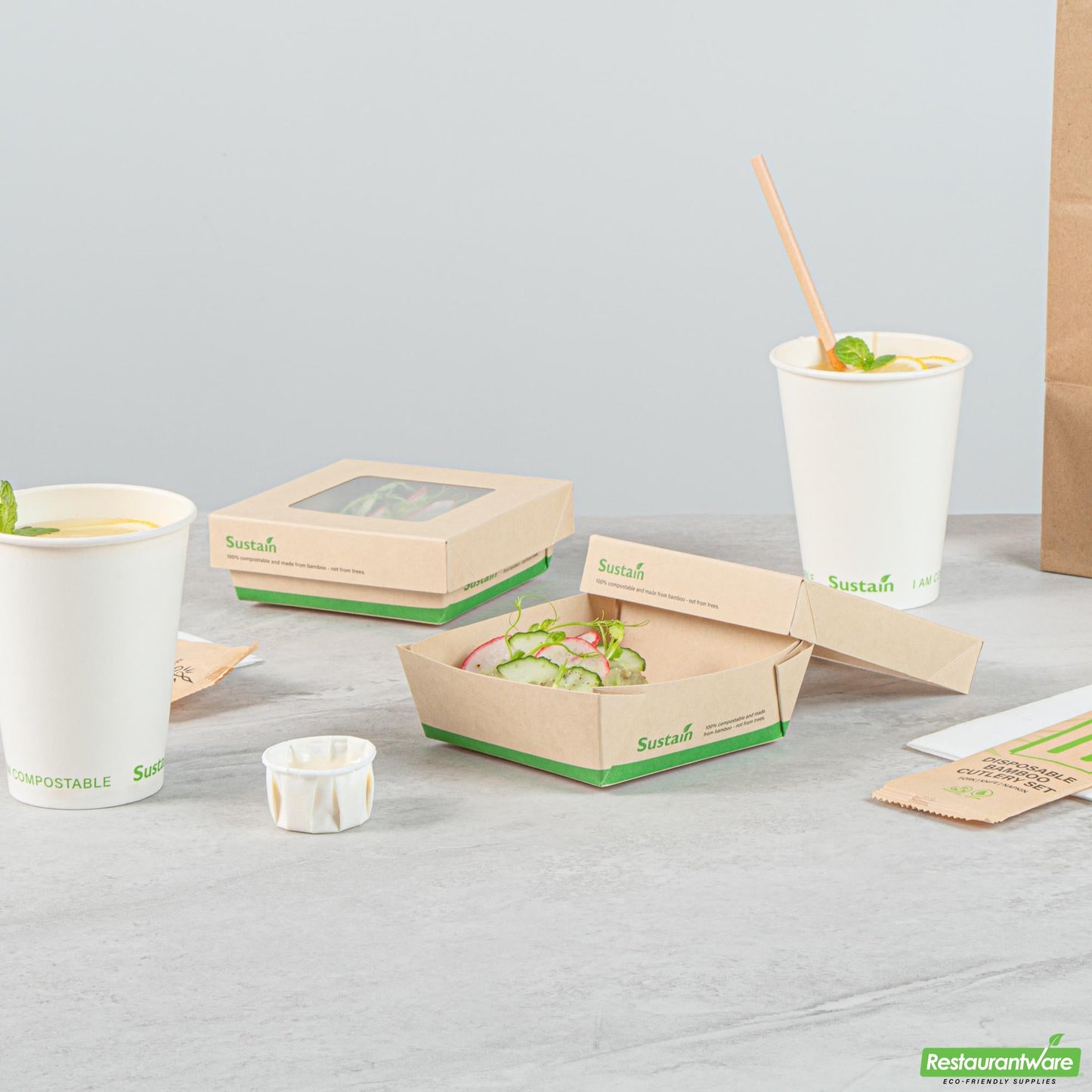 Wholesale Restaurantware Sustain 13 Oz Bamboo Paper Small Take Out Container - 4 1/2" X 4 1/2" X 1 1/2"- Bulk