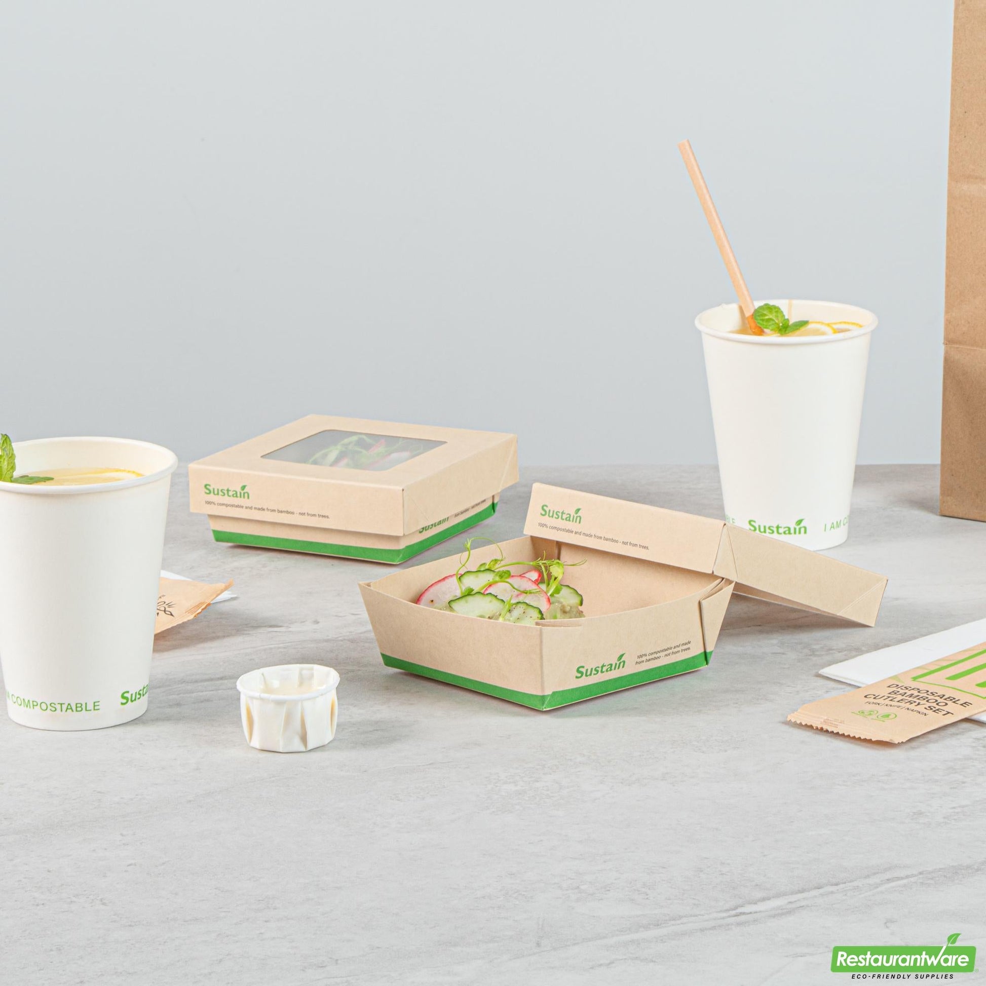 Wholesale Restaurantware Sustain 13 Oz Bamboo Paper Small Take Out Container - 4 1/2" X 4 1/2" X 1 1/2"- Bulk