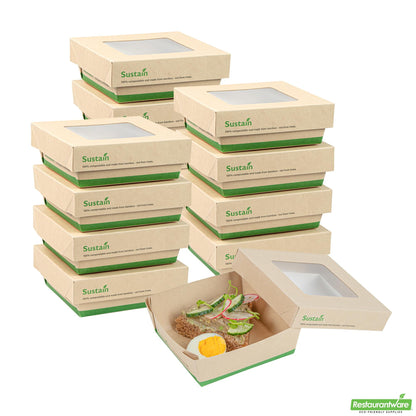 Wholesale Restaurantware Sustain 13 Oz Bamboo Paper Small Take Out Container - 4 1/2" X 4 1/2" X 1 1/2"- Bulk