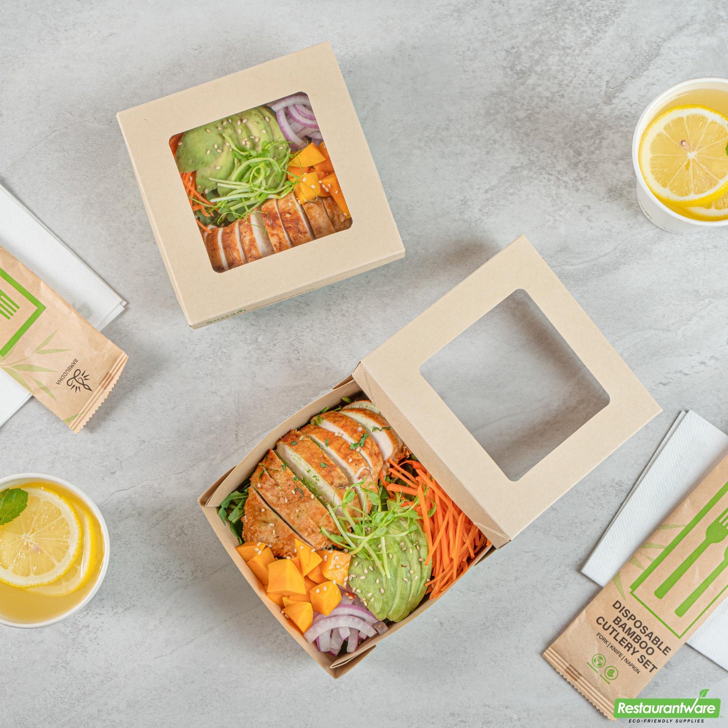 Wholesale Restaurantware 27 Oz Bamboo Paper Medium Take Out Container - 5.3" X 5.3" X 2"- Bulk