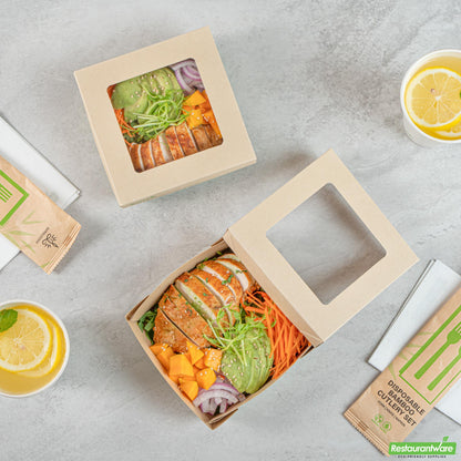 Wholesale Restaurantware 27 Oz Bamboo Paper Medium Take Out Container - 5.3" X 5.3" X 2"- Bulk