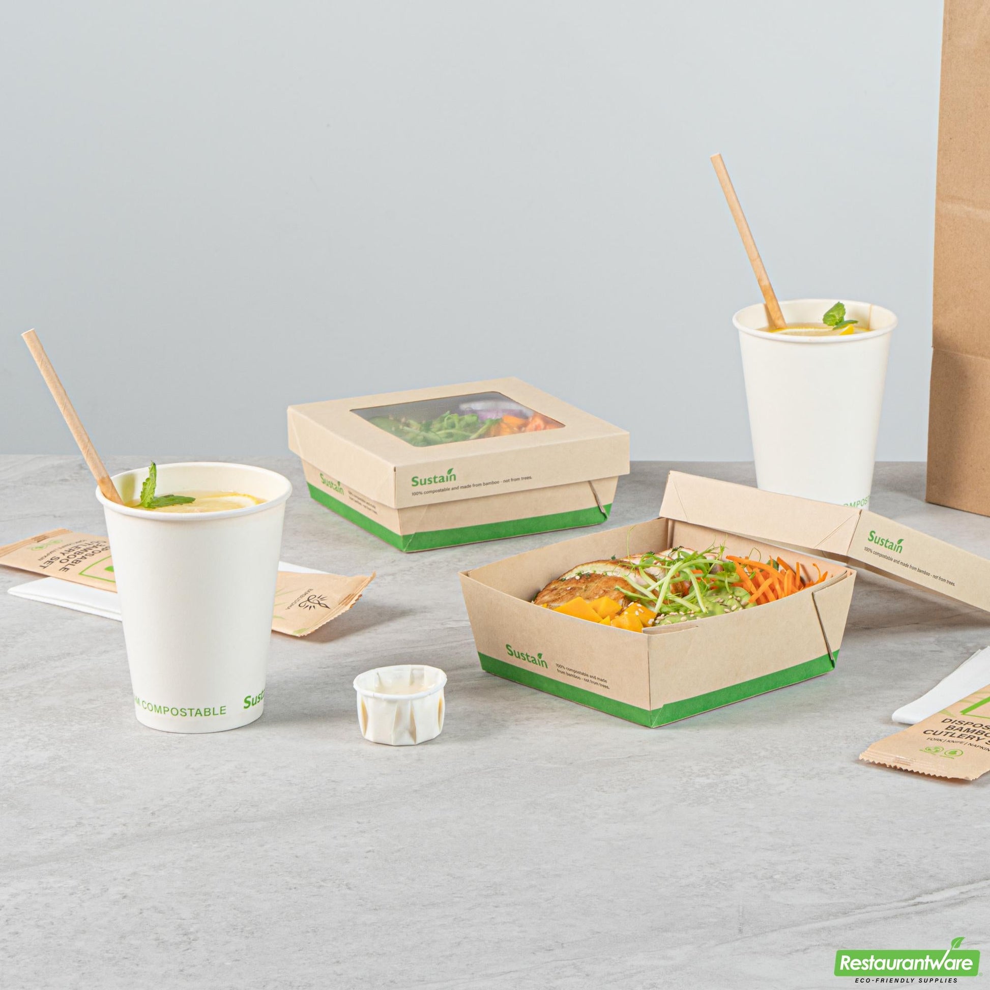 Wholesale Restaurantware 27 Oz Bamboo Paper Medium Take Out Container - 5.3" X 5.3" X 2"- Bulk