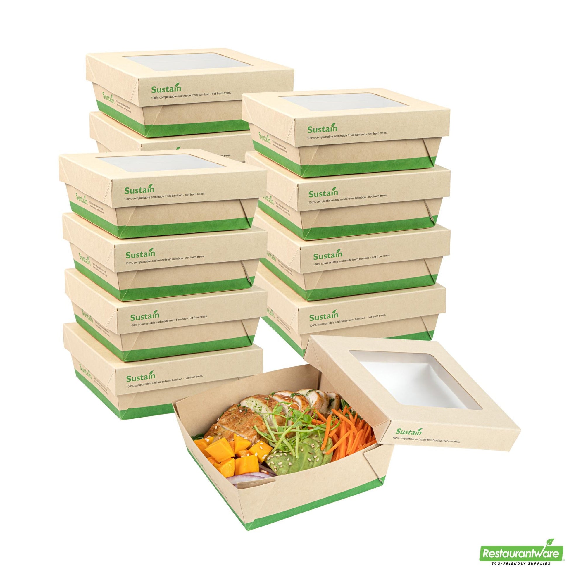 Wholesale Restaurantware 27 Oz Bamboo Paper Medium Take Out Container - 5.3" X 5.3" X 2"- Bulk