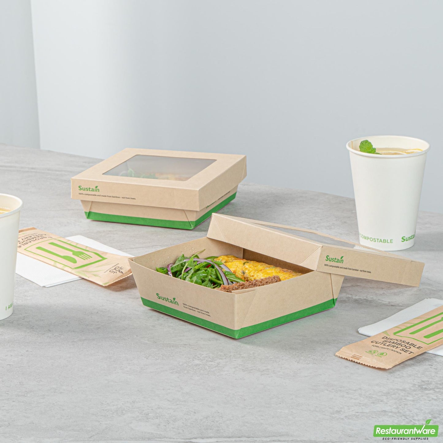 Wholesale Restaurantware Sustain 34 Oz Bamboo Paper Large Take Out Container - 6" X 6" X 2"- Bulk