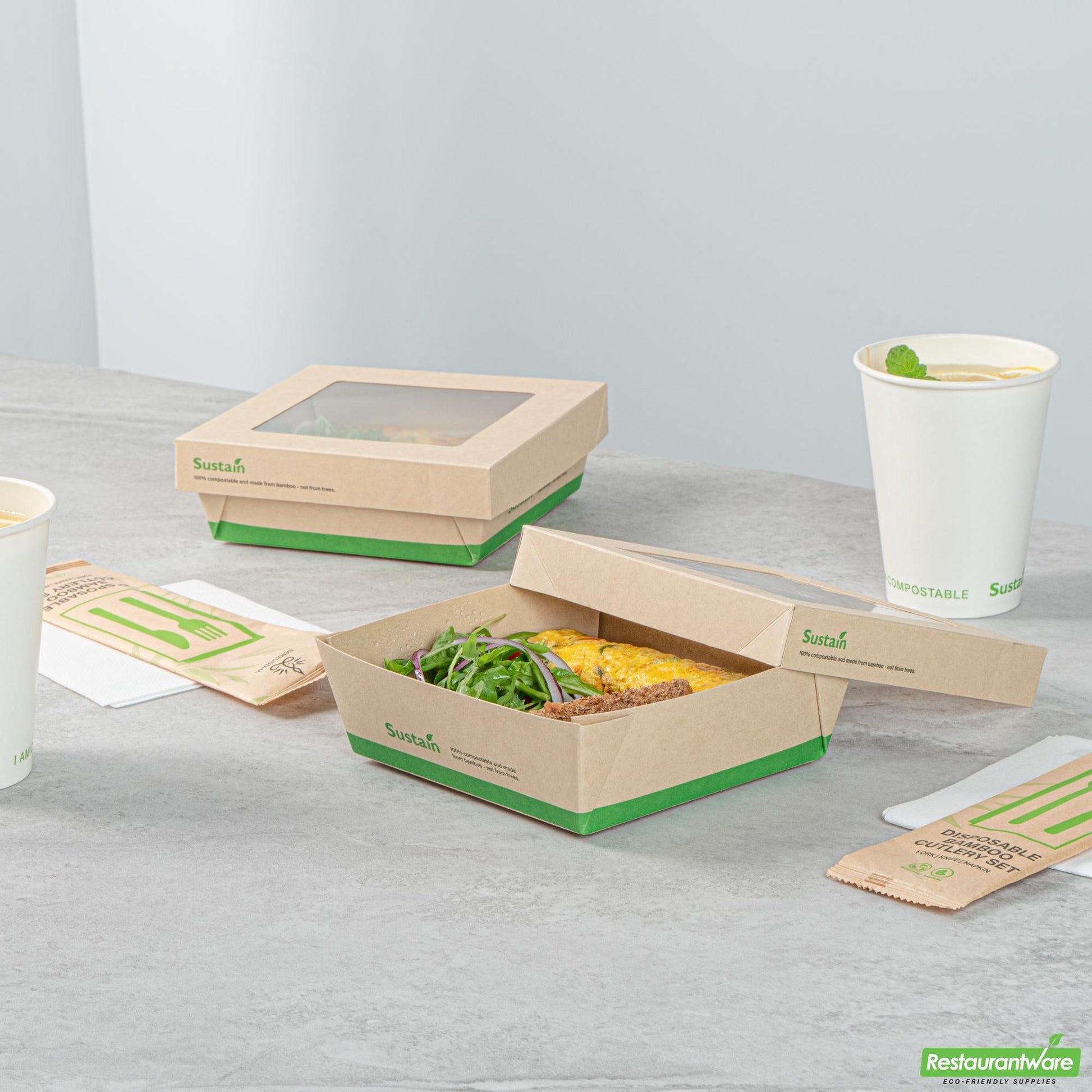 Wholesale Restaurantware Sustain 34 Oz Bamboo Paper Large Take Out Container - 6" X 6" X 2"- Bulk