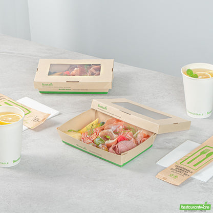 Restaurantware 28 Oz Bamboo Paper Small Take Out Container - 7.5" X 5.1" X 1.6"