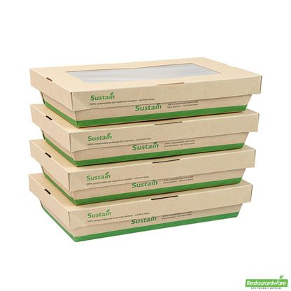 Restaurantware Sustain 34 Oz Bamboo Paper Large Take Out Container - 8 1/2" X 5 1/4" X 1 1/2"
