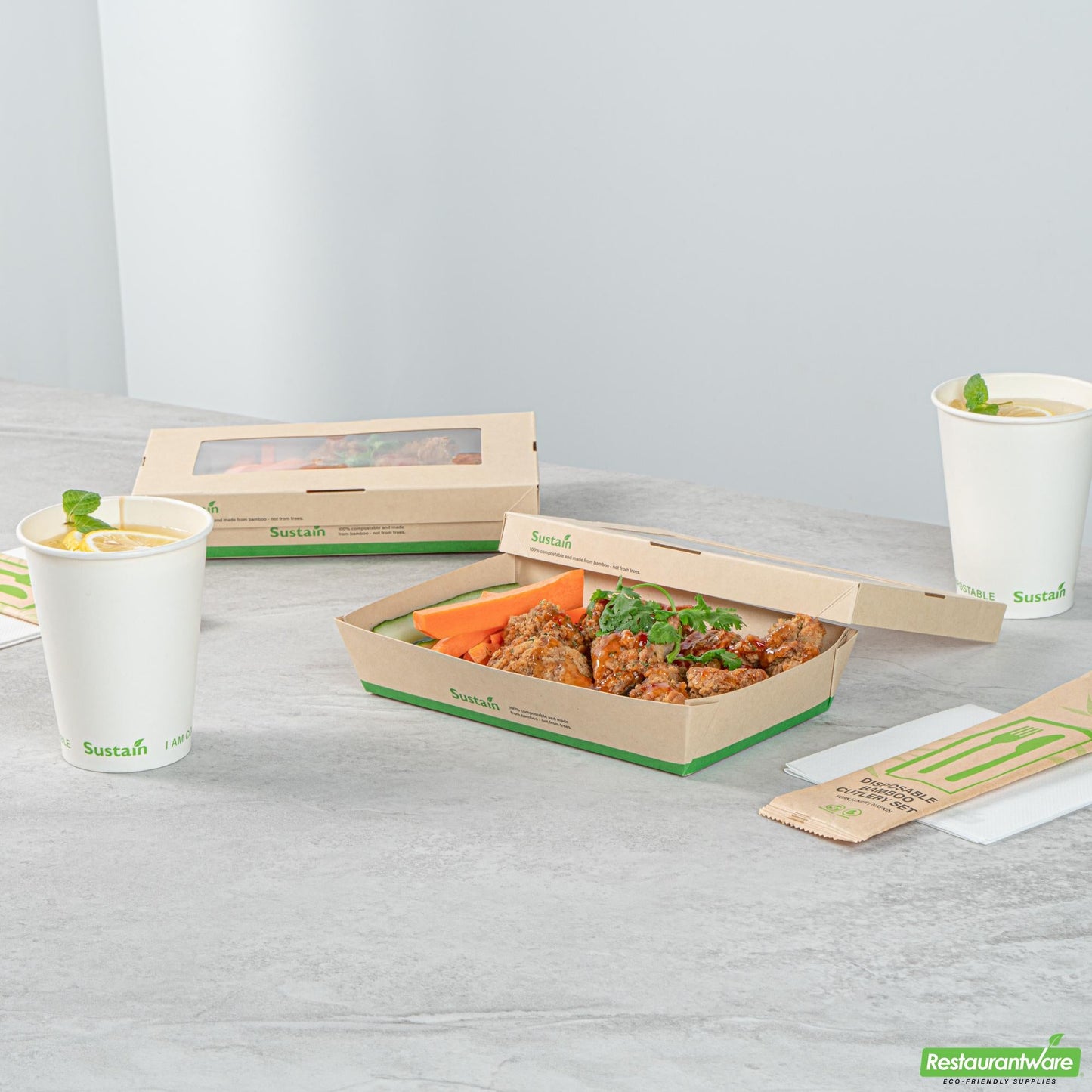 Restaurantware Sustain 34 Oz Bamboo Paper Large Take Out Container - 8 1/2" X 5 1/4" X 1 1/2"