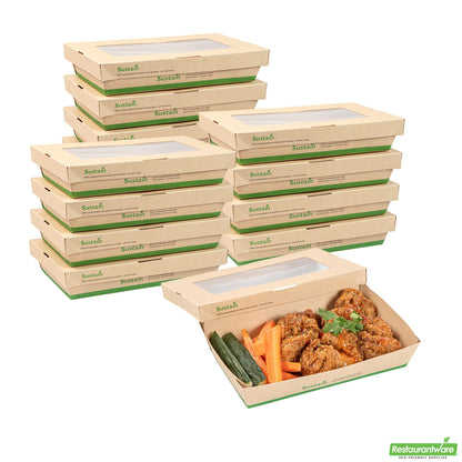Restaurantware Sustain 34 Oz Bamboo Paper Large Take Out Container - 8 1/2" X 5 1/4" X 1 1/2"