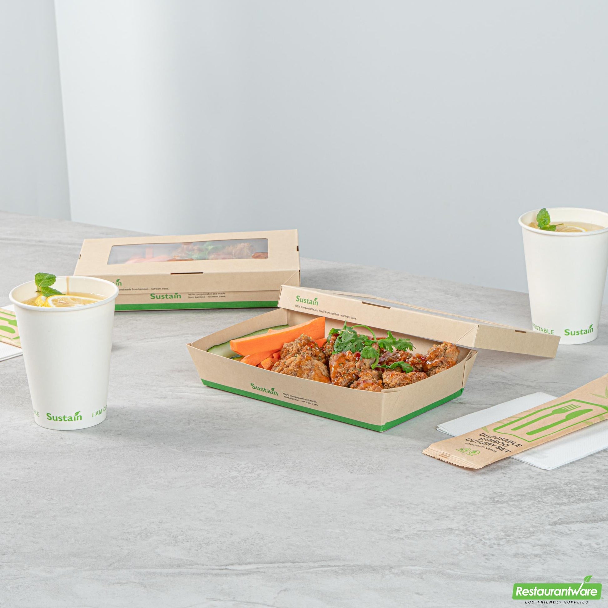 Wholesale Restaurantware Sustain 34 Oz Bamboo Paper Large Take Out Container - 8 1/2" X 5 1/4" X 1 1/2"- Bulk