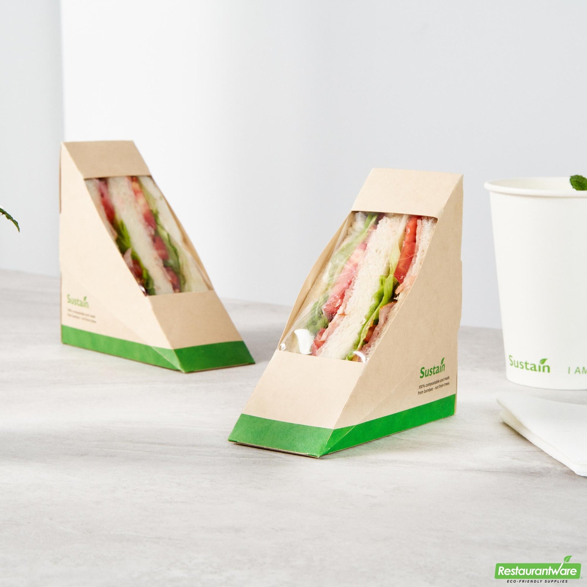 Wholesale Restaurantware Bamboo Paper Small Sandwich Box - 4.8" X 4.8" X 2"- Bulk