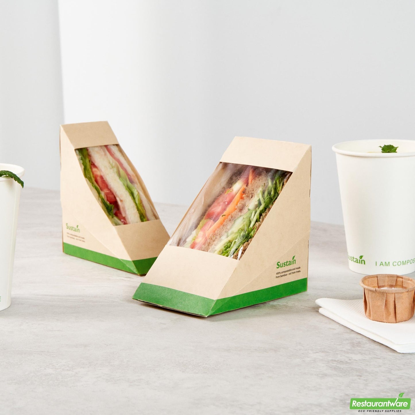 Wholesale Restaurantware Bamboo Paper Large Sandwich Box - 4.8" X 4.8" X 3.2"- Bulk