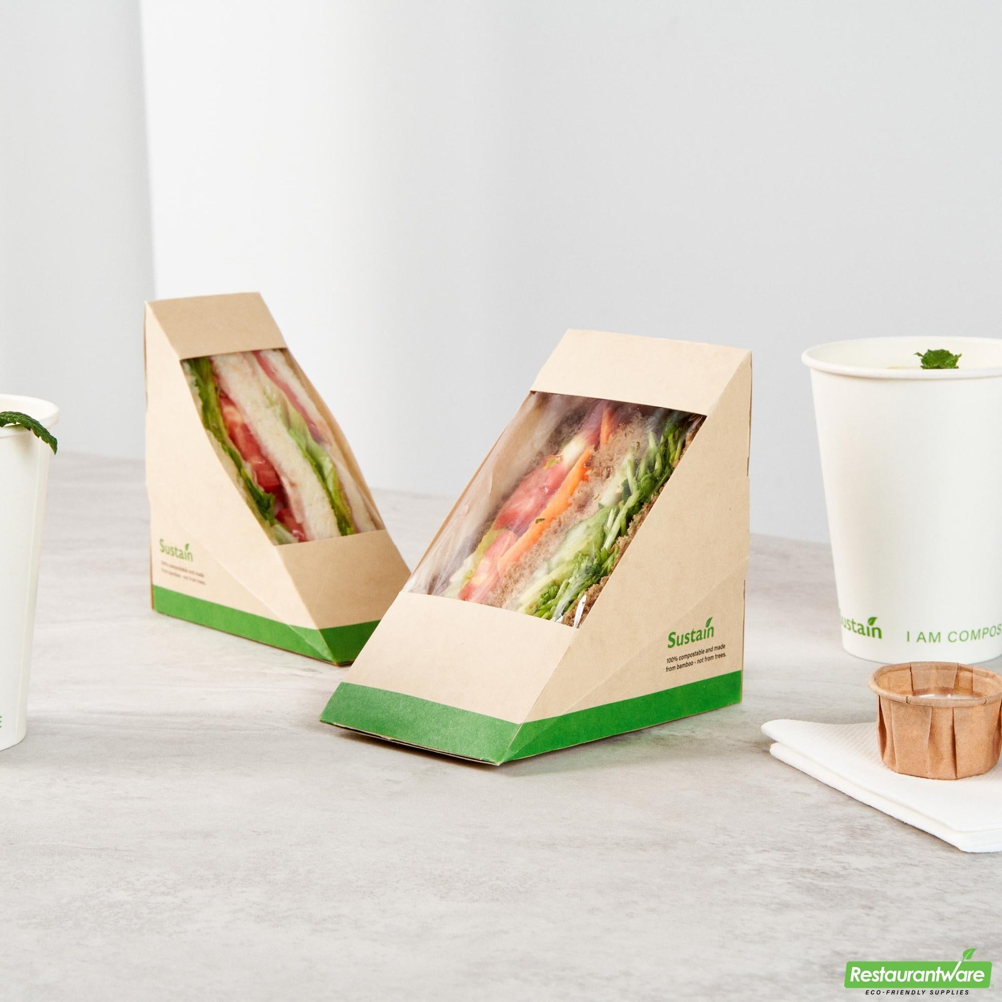 Wholesale Restaurantware Bamboo Paper Large Sandwich Box - 4.8" X 4.8" X 3.2"- Bulk