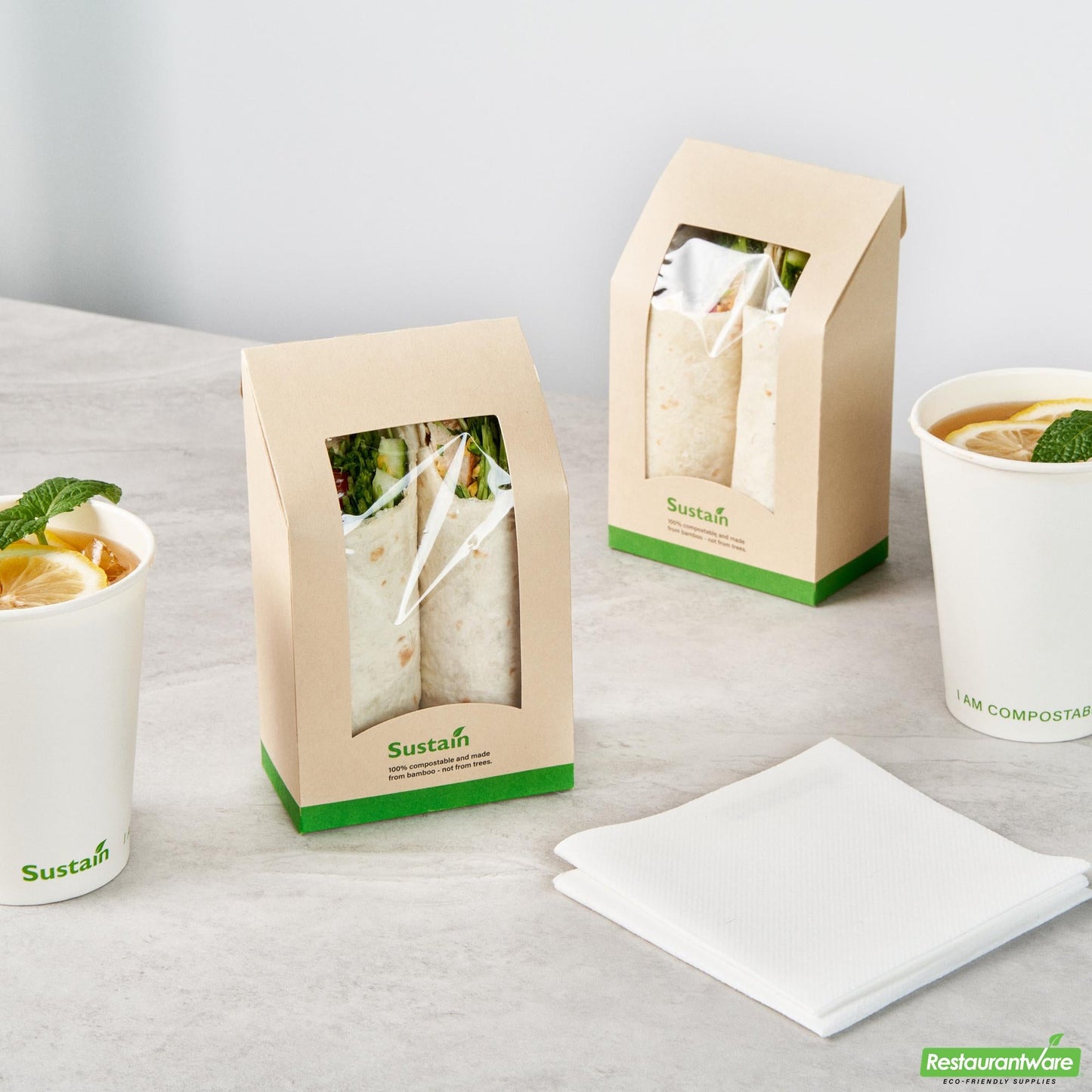Wholesale Restaurantware Bamboo Paper Sandwich / Wrap Take Out Container - 5.9" X 3.7" X 2.1"- Bulk