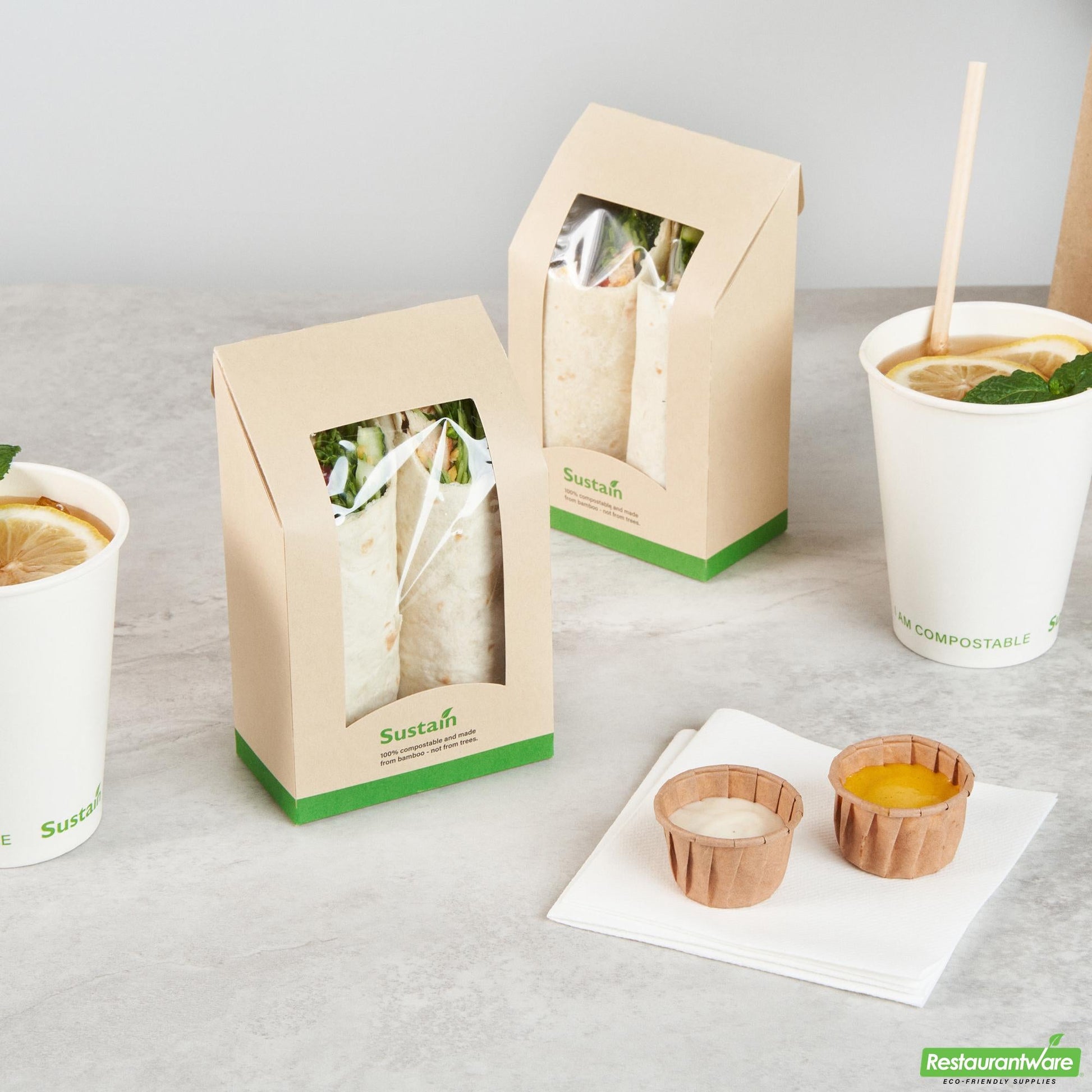 Wholesale Restaurantware Bamboo Paper Sandwich / Wrap Take Out Container - 5.9" X 3.7" X 2.1"- Bulk
