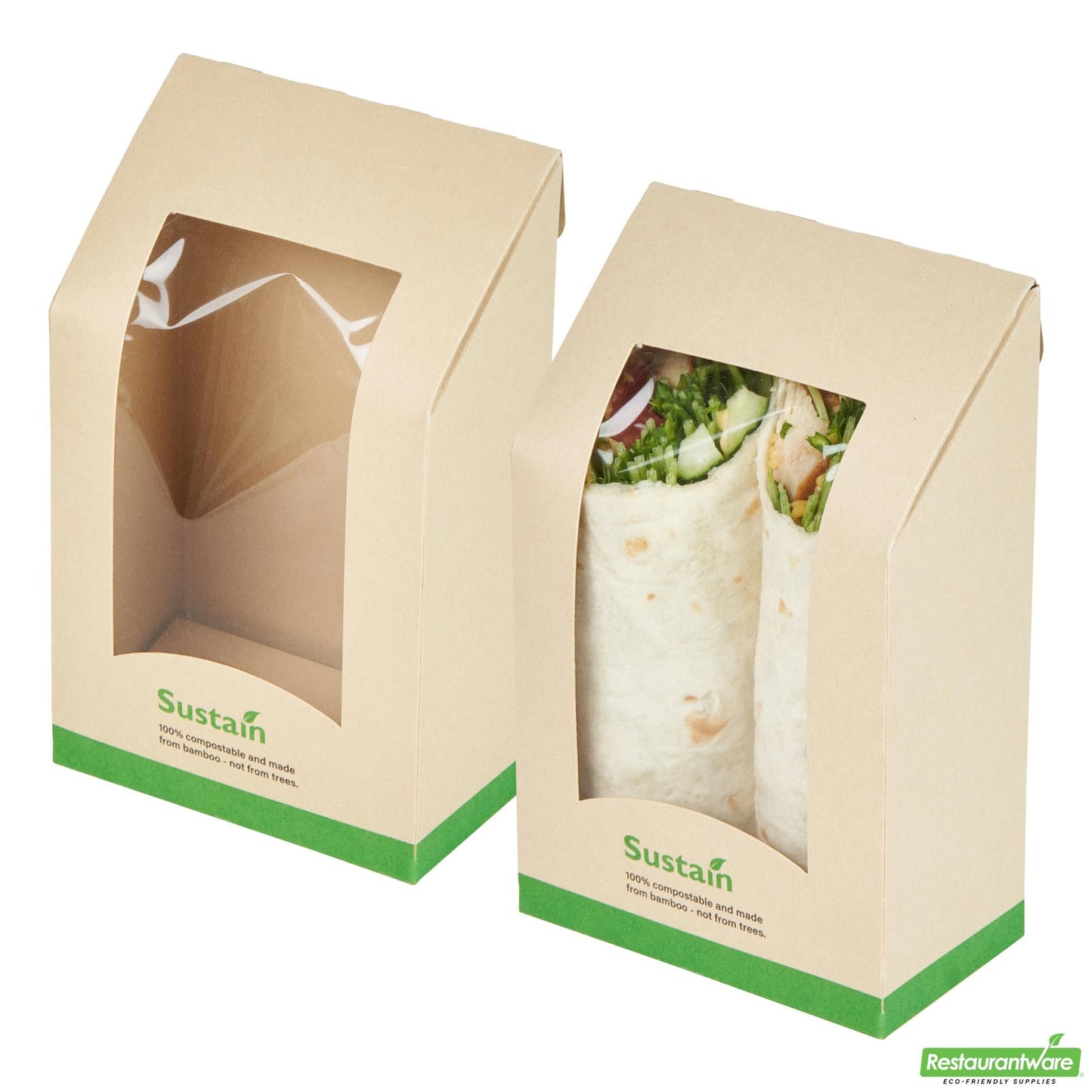Wholesale Restaurantware Bamboo Paper Sandwich / Wrap Take Out Container - 5.9" X 3.7" X 2.1"- Bulk