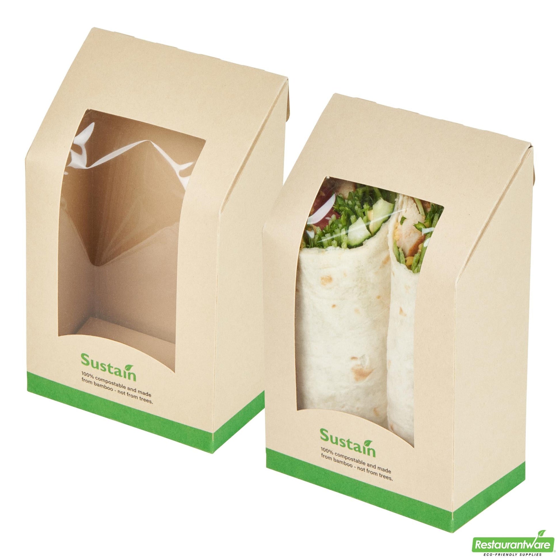 Wholesale Restaurantware Bamboo Paper Sandwich / Wrap Take Out Container - 5.9" X 3.7" X 2.1"- Bulk