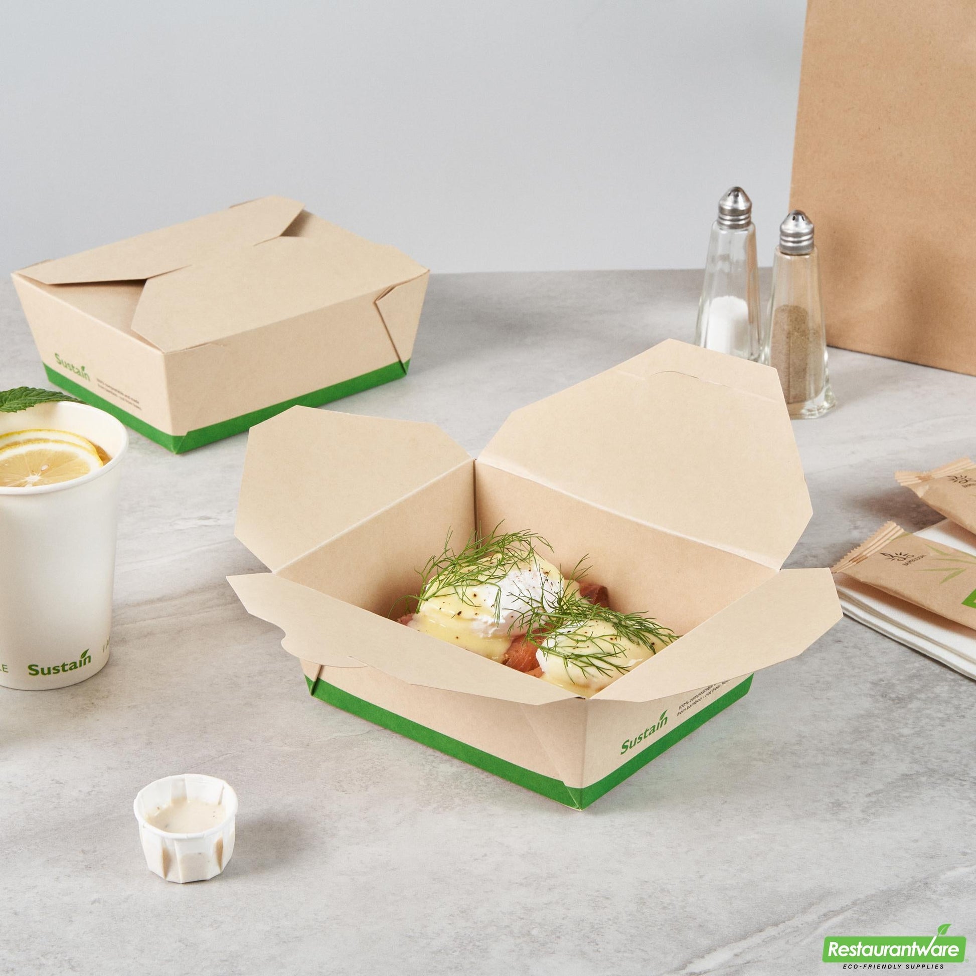 Wholesale Restaurantware 45 Oz Rectangle Bamboo Paper #8 Bio Box Take Out Container- Bulk
