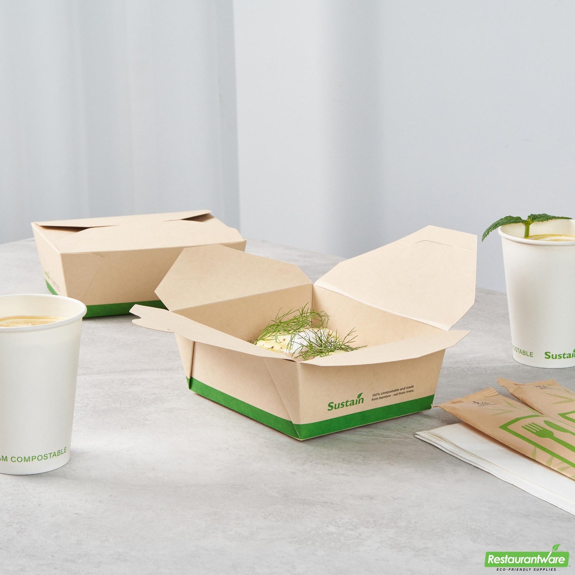 Wholesale Restaurantware 45 Oz Rectangle Bamboo Paper #8 Bio Box Take Out Container- Bulk