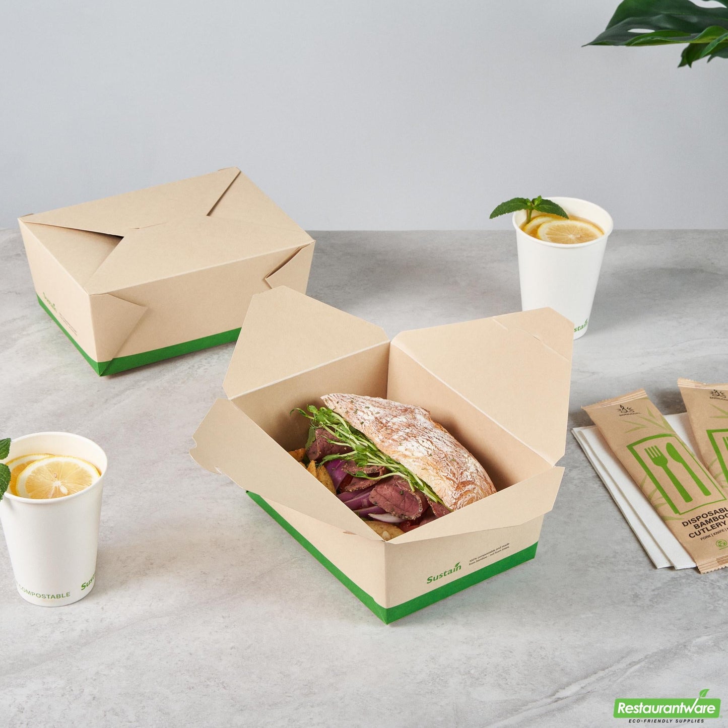 Restaurantware 98 Oz Rectangle Bamboo Paper #4 Bio Box Take Out Container