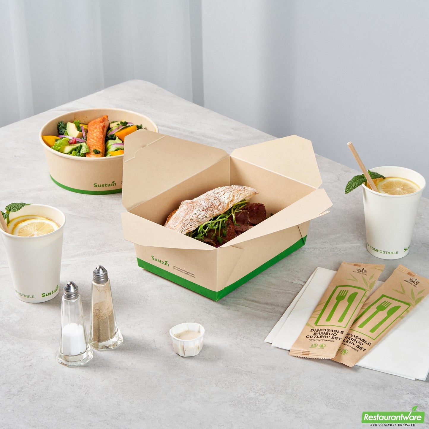 Restaurantware 98 Oz Rectangle Bamboo Paper #4 Bio Box Take Out Container