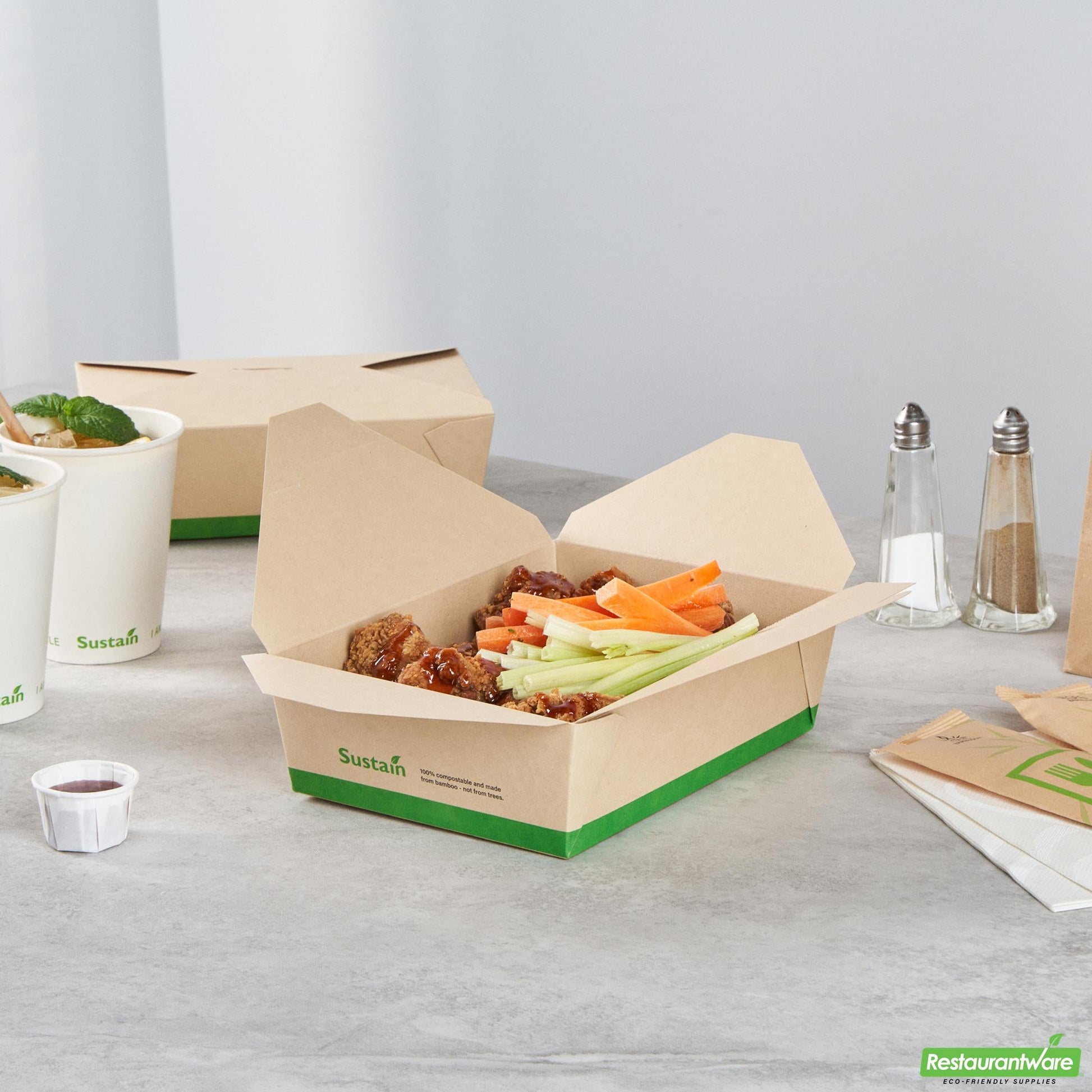 Wholesale Restaurantware 71 Oz Rectangle Bamboo Paper #3 Bio Box Take Out Container- Bulk